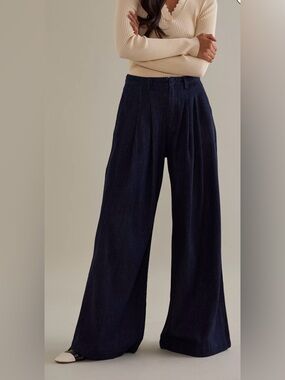 Maeve Anthropologie The Avery Wide Leg Pleated Denim Jeans Size 27 High Rise